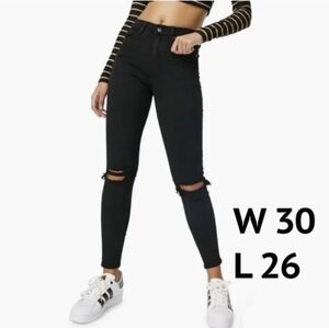 TOPSHOP Jamie High Rise Distressed Knees Skinny Jeans in Black W30 L26